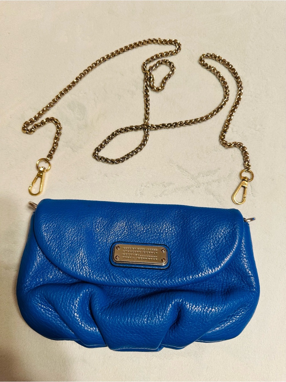 Marc Jacobs Electric Blue Pebbled Leather Chain Crossbody